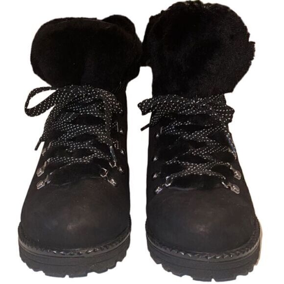 J Crew Black Leather and Nubuck Sherling Winter Ankle Boots‎ Size 7 - Picture 3 of 13